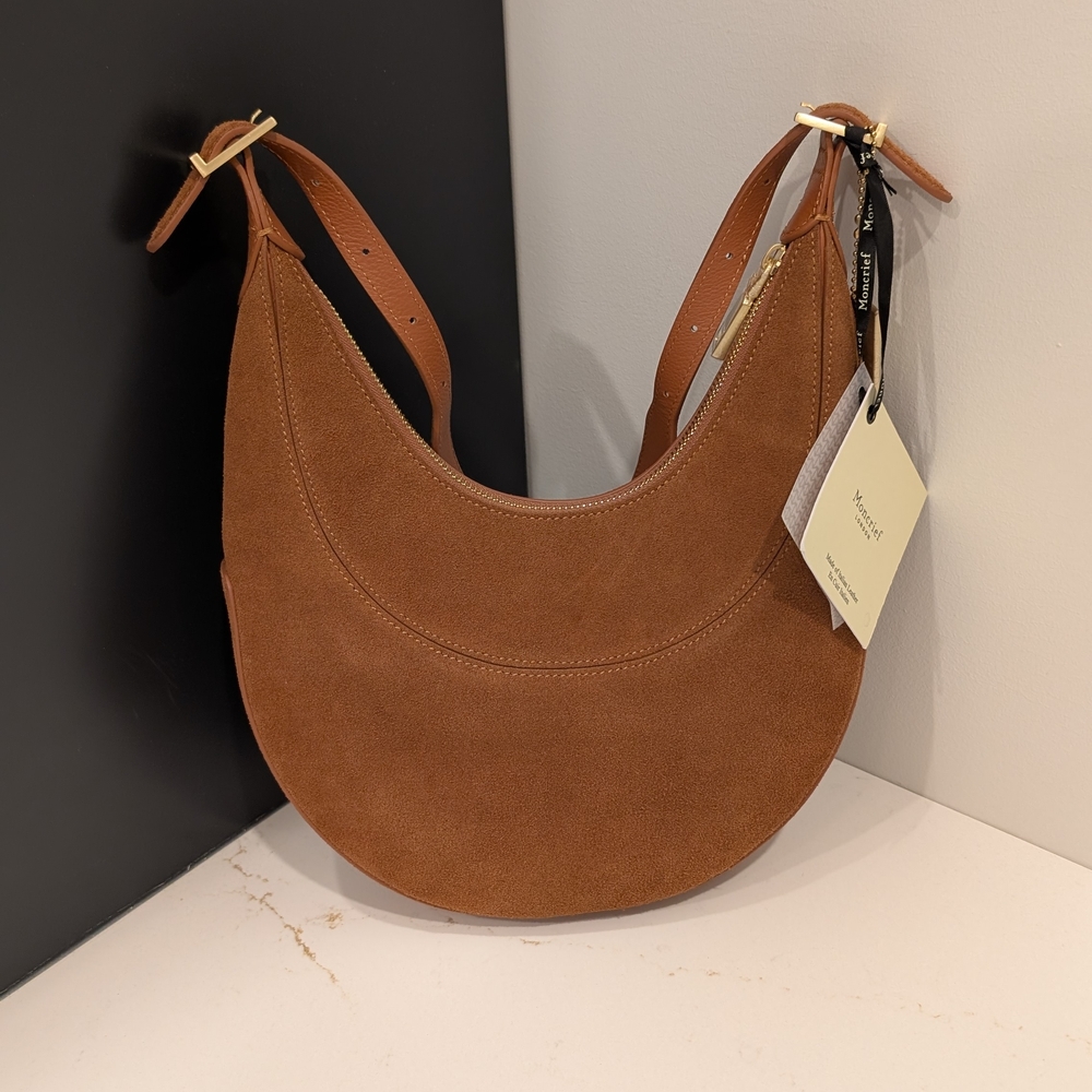 NWT Moncrief London Mylah Cognac Suede Handbag - Picture 8 of 12